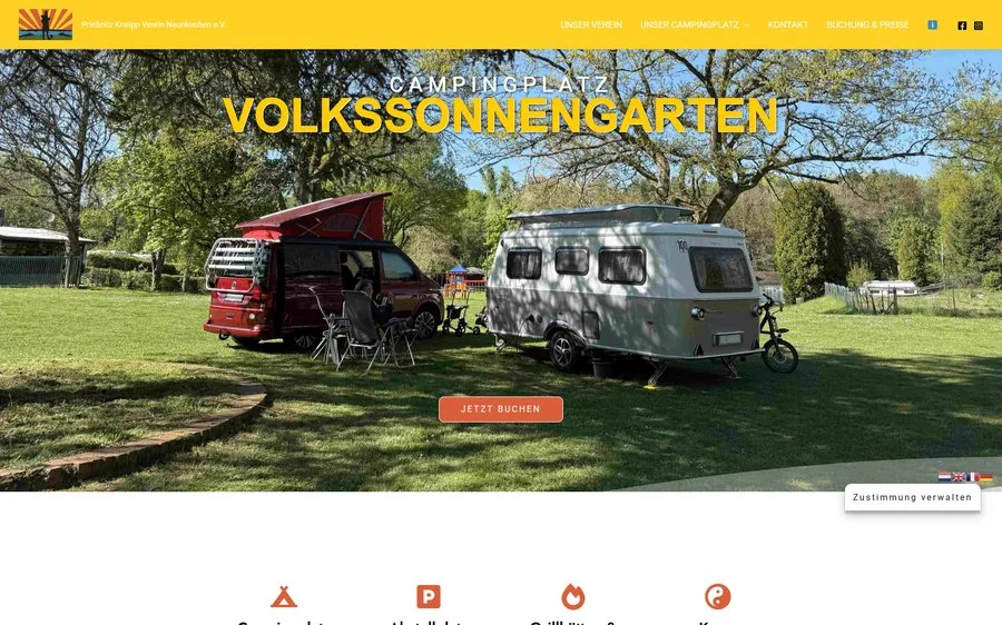 Website des Campingplatzes Volkssonnengarten Neunkirchen